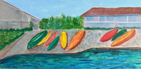 Kayaks in the Sun by artist Rosalinda Peña
